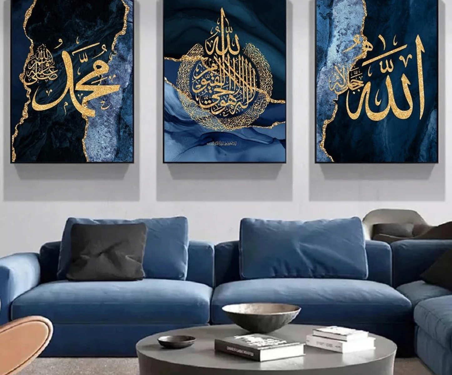 Set of 3 Islamic calligraphy wall art sticky wooden canvas frames for home decor/sticky photolines