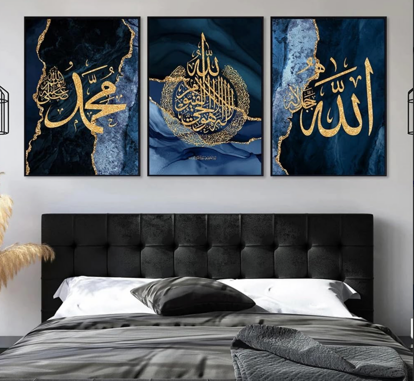Set of 3 Islamic calligraphy wall art sticky wooden canvas frames for home decor/sticky photolines