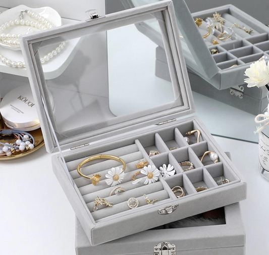 Fashion Portable Velvet Jewelry Ring Jewelry Display Organizer Box Tray Holder Earring Jewelry Storage Case Showcase
