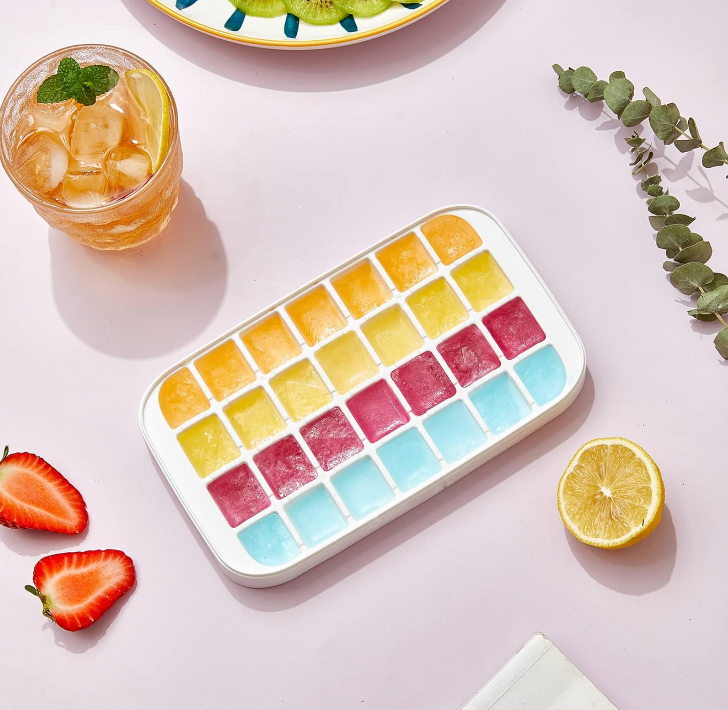 32 Grid Silicone Ice Cube Tray With Lid Cover