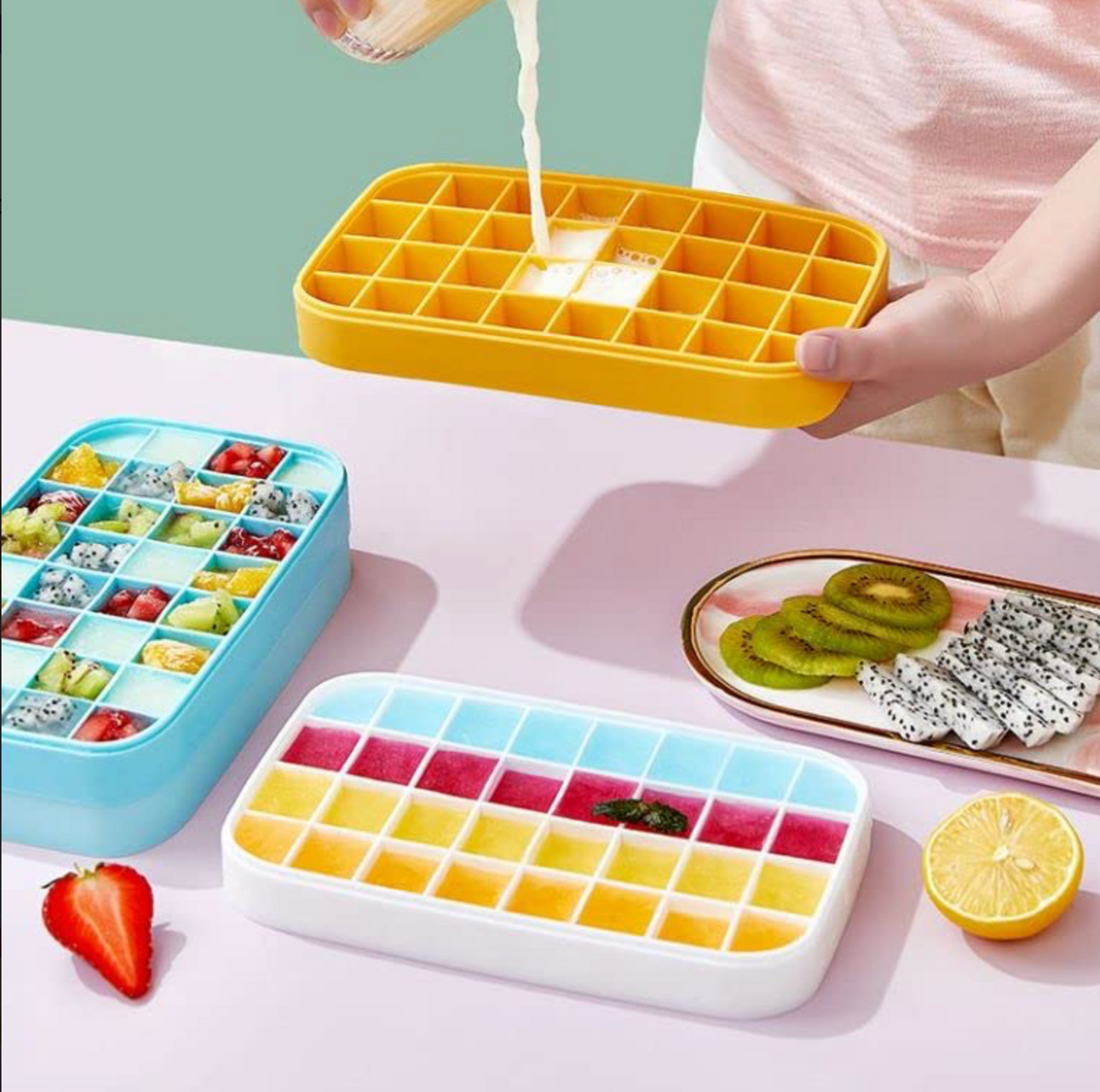 32 Grid Silicone Ice Cube Tray With Lid Cover