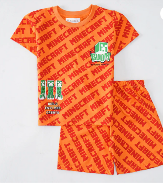 Minecraft Boys Half Sleeves 2 Piece Suit