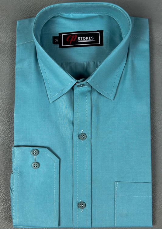 Men’s Formal Dress Shirt in Plain Persian Green – Elegant Slim Fit Office Wear