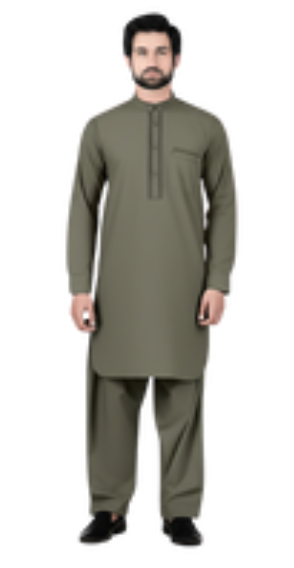 Men’s Green Shade Stitched Kameez Shalwar – Stylish Traditional Suit for Festive & Formal Wear