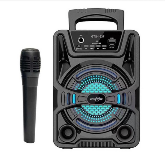 GTS 1637 Portable Bluetooth Wireless Outdoor Speaker With Wired Microphone | Powerful Karaoke System | Rechargeable Party Speaker For Home & Travel