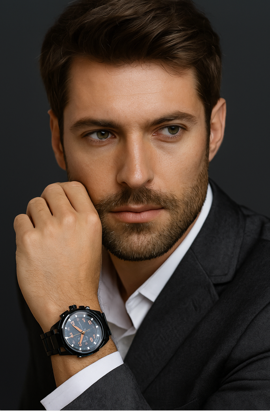 Stainless Steel Men’s Watch – Sporty Waterproof Wristwatch with Stylish Design & Box