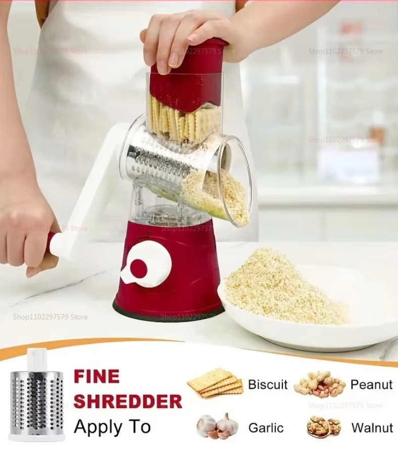 3-in-1 Vegetable Cutter & Slicer – Manual Kitchen Chopper With 3 Sharp Stainless Steel Drums For Effortless Cheese, Garlic & Potato Shredding