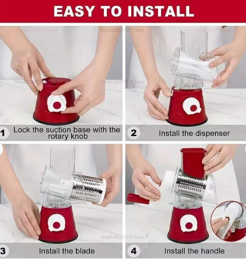 3-in-1 Vegetable Cutter & Slicer – Manual Kitchen Chopper With 3 Sharp Stainless Steel Drums For Effortless Cheese, Garlic & Potato Shredding