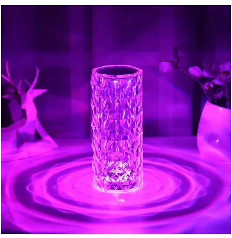 16-Color Diamond Rose Crystal Touch Lamp – USB Rechargeable Acrylic Bedside Table Lamp with Remote Control