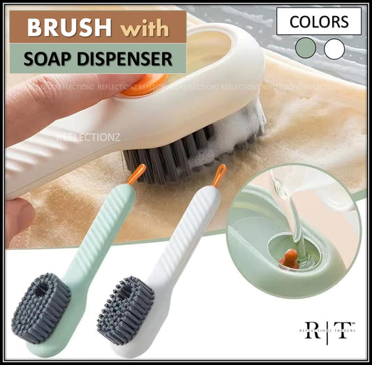 Cleaning Brush With Soap Dispenser | Long Handle | Soft Bristle | Shoes & Clothes Cleaner | Household Laundry Cleaning Tool