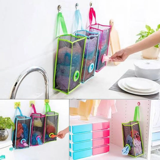 Plastic Shopping Bag Storage Basket – Wall Mounted Kitchen Organizer for Reusable Grocery Bags, Potatoes & Garbage Bags Holder Dispenser
