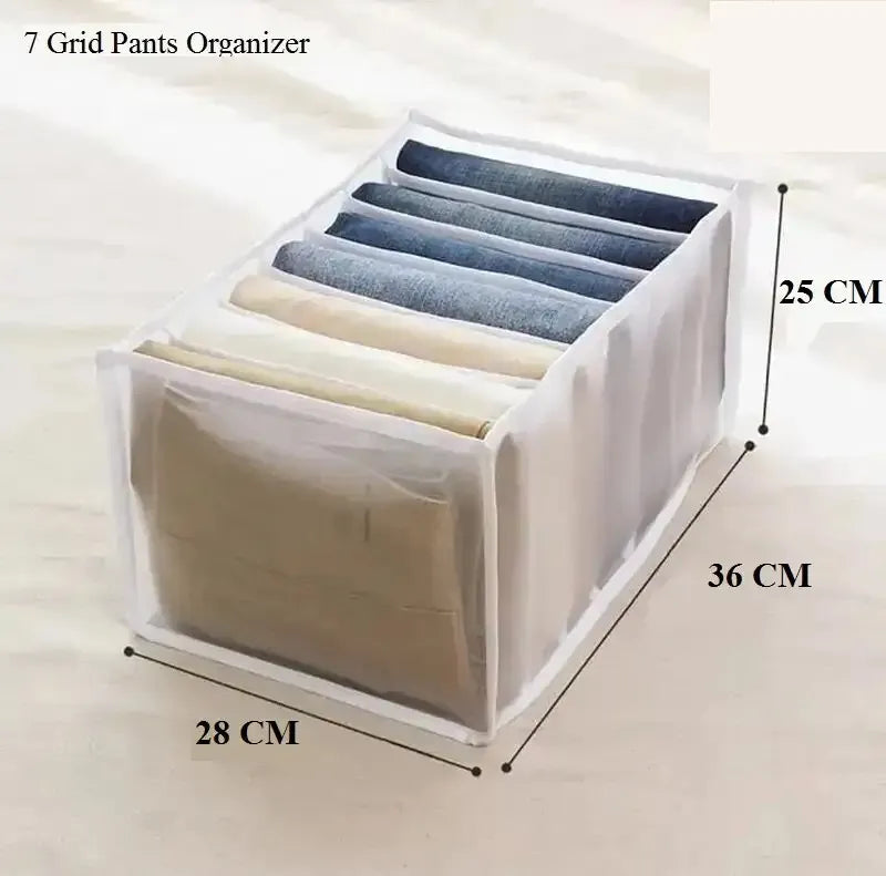Large Size Pack Of 3, 7 Grids Washable Wardrobe Clothes Organizer Jeans Clothes Storage Boxes Organizer Drawer Leggings Closet Wardrobe Compartments for Leggings Closet Clothes Drawer Mesh Separation Box