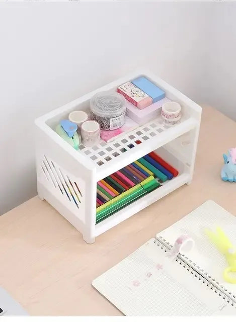 Double Layer Plastic Storage Shelf – Multi-Purpose Organizer Rack for Home, Office, Kitchen & Living Room