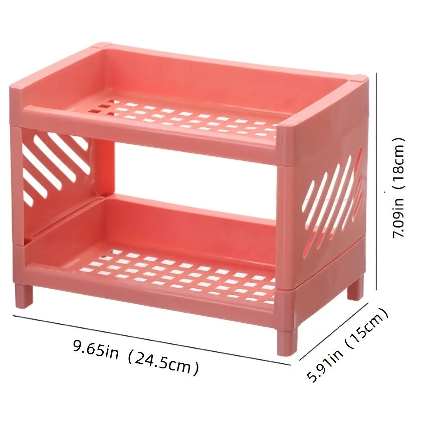 Double Layer Plastic Storage Shelf – Multi-Purpose Organizer Rack for Home, Office, Kitchen & Living Room