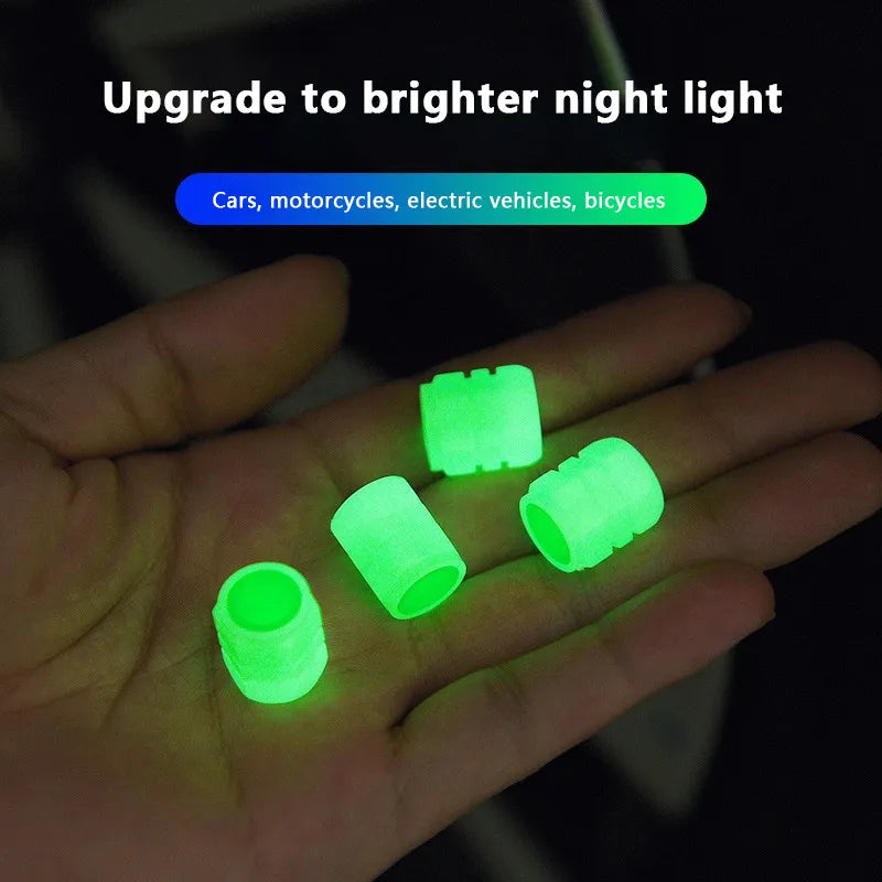 4pcs Luminous Valve Caps Fluorescent Night Glowing Cars,Motorcycle,Bicycle,Bike Wheel Tyre Hub Luminous Valve Stem Caps Decors