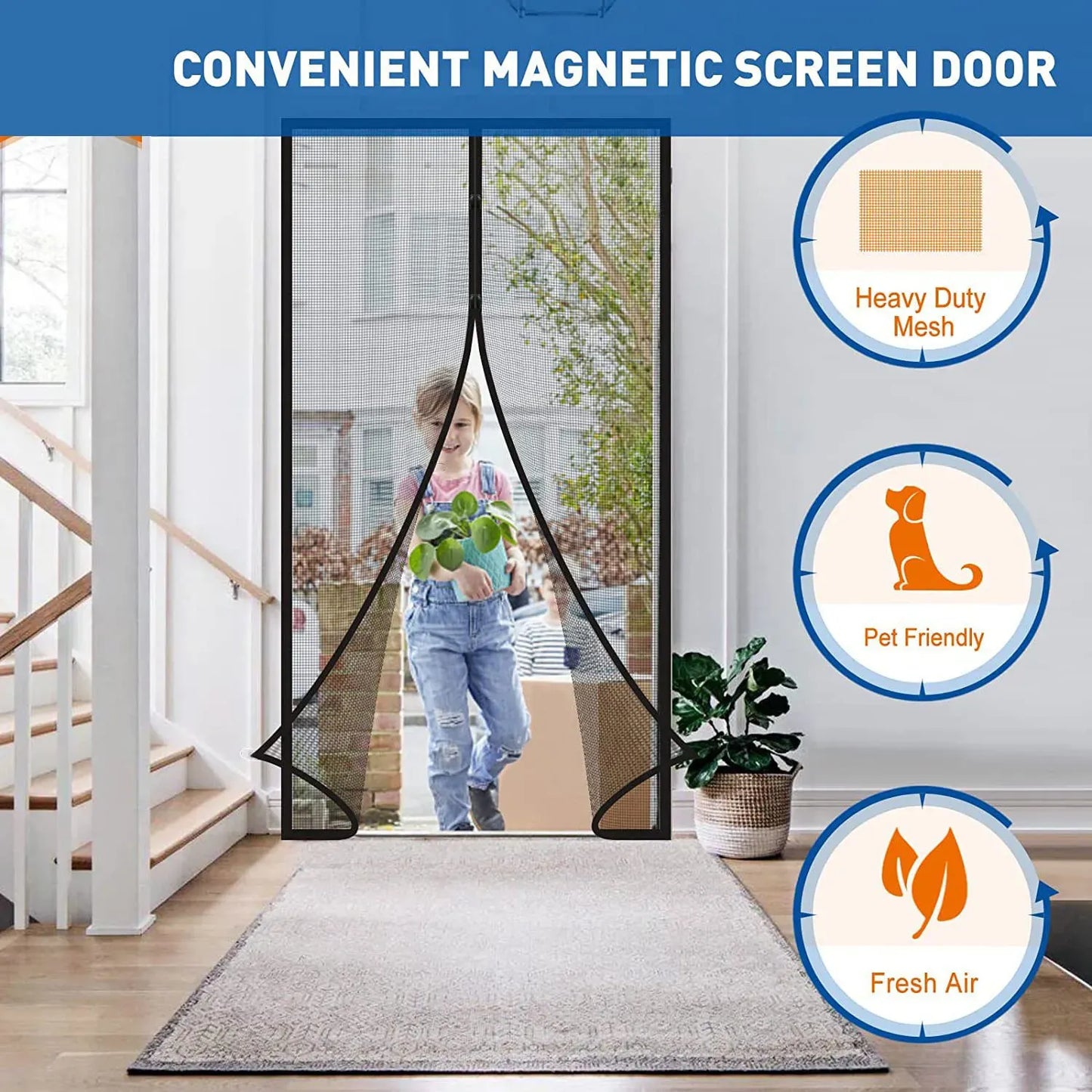 auto close jali wala darwaza / Magic Mesh Deluxe- Hands Free Magnetic Screen Door, Mesh Curtain Keeps Bugs Out, Pet & Kid Friendly- Fits Doors up to 39 x 83 Inches