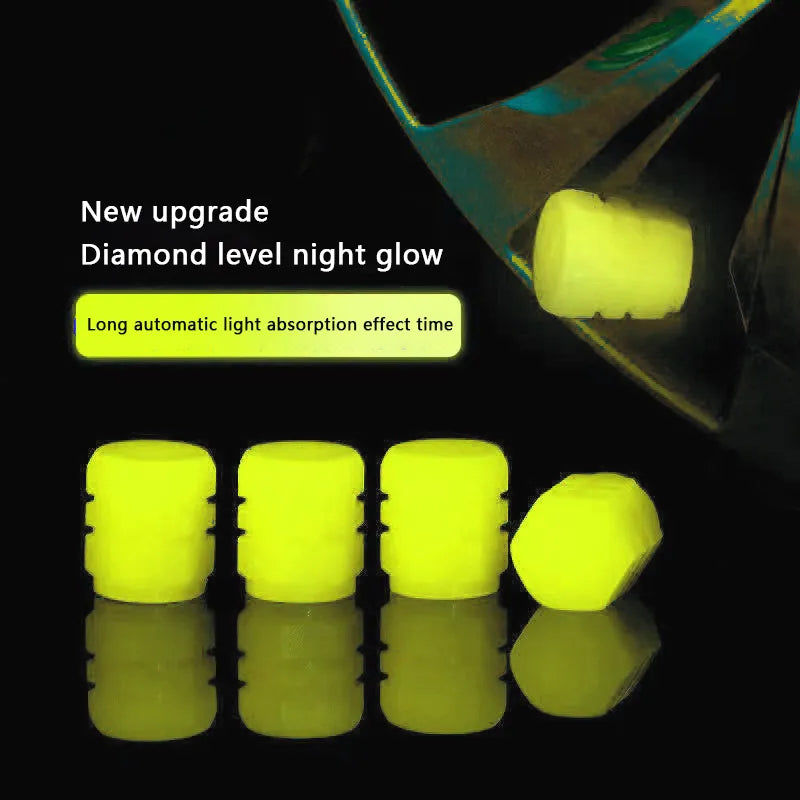 4pcs Luminous Valve Caps Fluorescent Night Glowing Cars,Motorcycle,Bicycle,Bike Wheel Tyre Hub Luminous Valve Stem Caps Decors