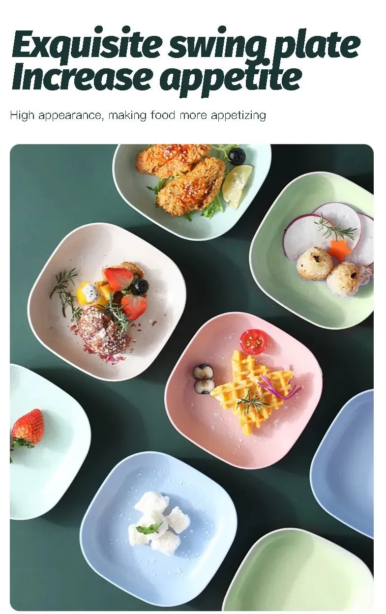 10Pcs Food Grade Plastic Plate with stand Multi-function Creative Spit Bone Dish Household Dish Round Square Elliptical Plate Set Dining Table Garbage Plate