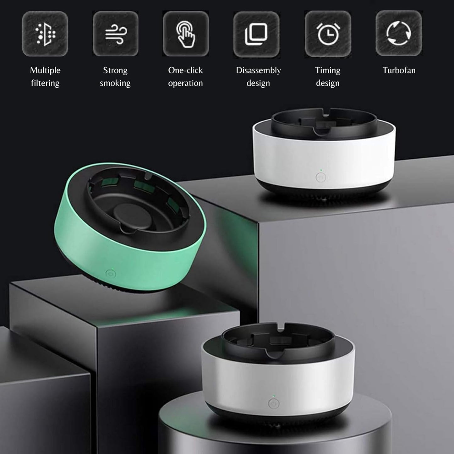 2-in-1 Air Purifier Quiet Ashtray, Ashtray Multifunction Electronic Smokeless Car Ashtray