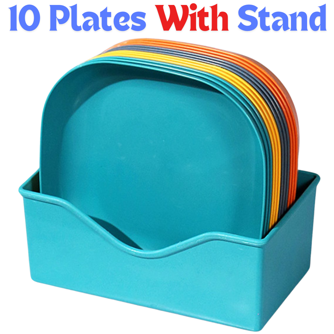 10Pcs Food Grade Plastic Plate with stand Multi-function Creative Spit Bone Dish Household Dish Round Square Elliptical Plate Set Dining Table Garbage Plate