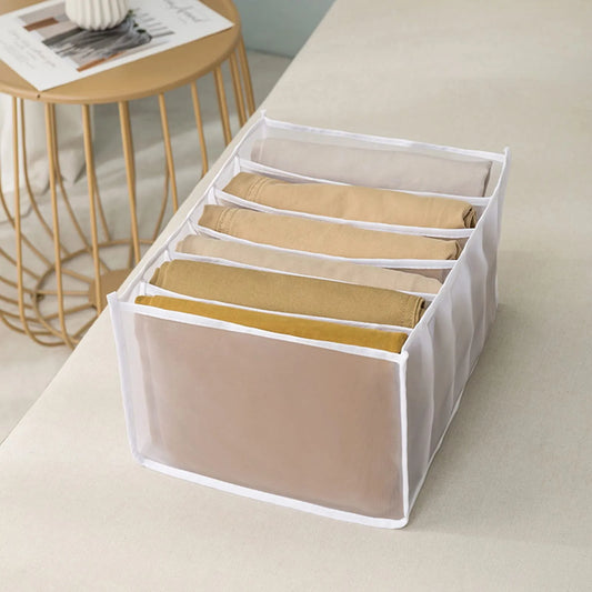 Large Size Pack Of 3, 7 Grids Washable Wardrobe Clothes Organizer Jeans Clothes Storage Boxes Organizer Drawer Leggings Closet Wardrobe Compartments for Leggings Closet Clothes Drawer Mesh Separation Box