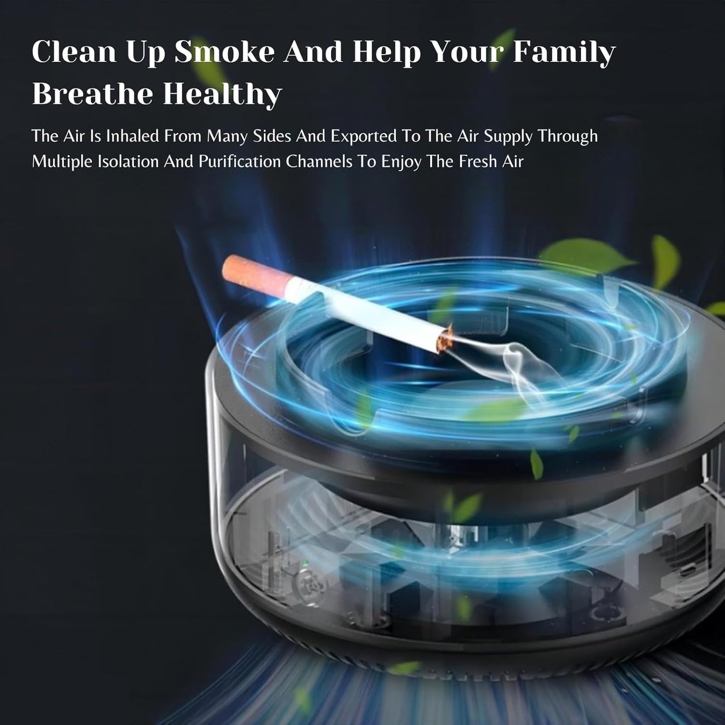 2-in-1 Air Purifier Quiet Ashtray, Ashtray Multifunction Electronic Smokeless Car Ashtray