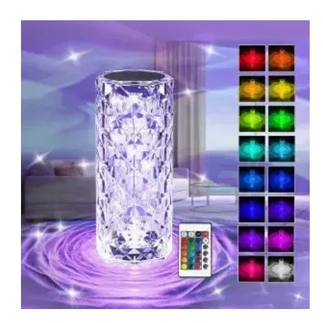 16-Color Diamond Rose Crystal Touch Lamp – USB Rechargeable Acrylic Bedside Table Lamp with Remote Control