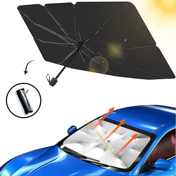 Car Umbrella Sun Shade Cover for Windshield UV Reflecting Foldable Front Car Sunshade Umbrella Heat Blocker for All Vehicles